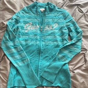 Guess Teal Ribbed Zip-Up Jacket